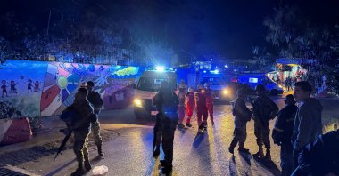 Members of the Lebanese army gather at the entrance of Ein el-Hilweh Palestinian refugee camp, following an Israeli strike that killed several people, according to the Lebanese Health Ministry, in the southern city of Sidon, Lebanon Nov. 18, 2025. (Reuters Photo)