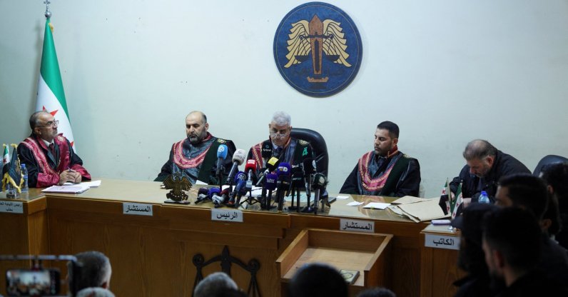A judge speaks during the trial at Palace of Justice, as Syria began the trial into the violence last March, in Aleppo, Syria, Nov. 18, 2025. (Reuters Photo)