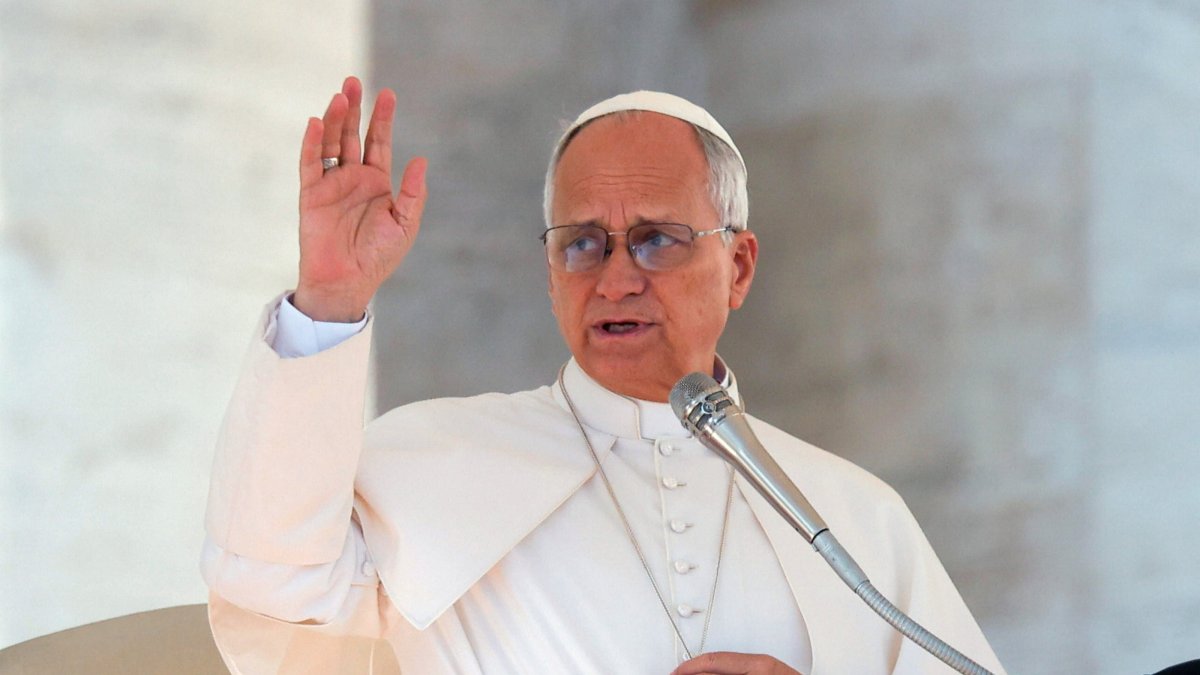 Pope Leo XIV gestures as he leads the weekly general audience in St. Peter's Square in Vatican City, Nov. 19, 2025. (EPA Photo)