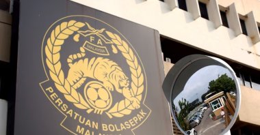 The logo of the Football Association of Malaysia (FAM) is pictured at their headquarters, Kuala Lumpur, Malaysia, Feb. 5, 2014. (Reuters Photo)