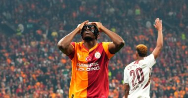 Galatasaray&#039;s Victor Osimhen reacts during the Süper Lig match against Antalyaspor at RAMS Park, Istanbul, Türkiye, March 14, 2025. (IHA Photo)