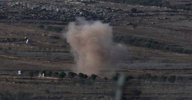 Smoke rises as a result of Israeli army shelling near the village of Aitaron in south Lebanon, Nov. 17, 2025. (EPA Photo)
