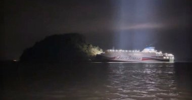 A South Korean ferry rans aground on rocks off the southwest coast, South Korea, Wednesday, Nov. 19. 2025. (The Korea Coast Guard/Yonhap via AP)