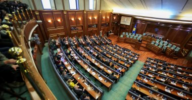 Acting Prime Minister and Self-Determination party leader Albin Kurti speaks during the parliamentary session in Pristina, Kosovo, Oct. 26, 2025. (Reuters Photo)