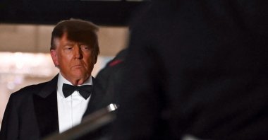 U.S. President Donald Trump steps out to welcome the Crown Prince and Prime Minister of the Kingdom of Saudi Arabia Mohammed bin Salman prior to a state dinner at the White House in Washington, D.C., U.S., Nov. 18, 2025. (AFP Photo)