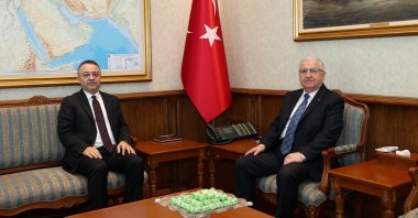 Defense Minister Yaşar Güler receives Nuh Yılmaz in Ankara, Nov. 19, 2025. (AA Photo)