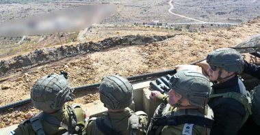 Israeli Prime Minister Benjamin Netanyahu (R) visits the buffer zone in south of Syria, Nov. 20, 2025. (AA Photo) 