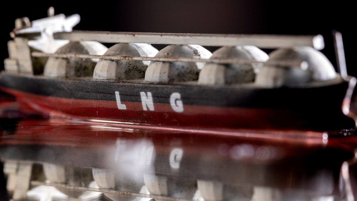 A model of an LNG tanker is seen in this illustration taken May 19, 2022. (Reuters Photo)