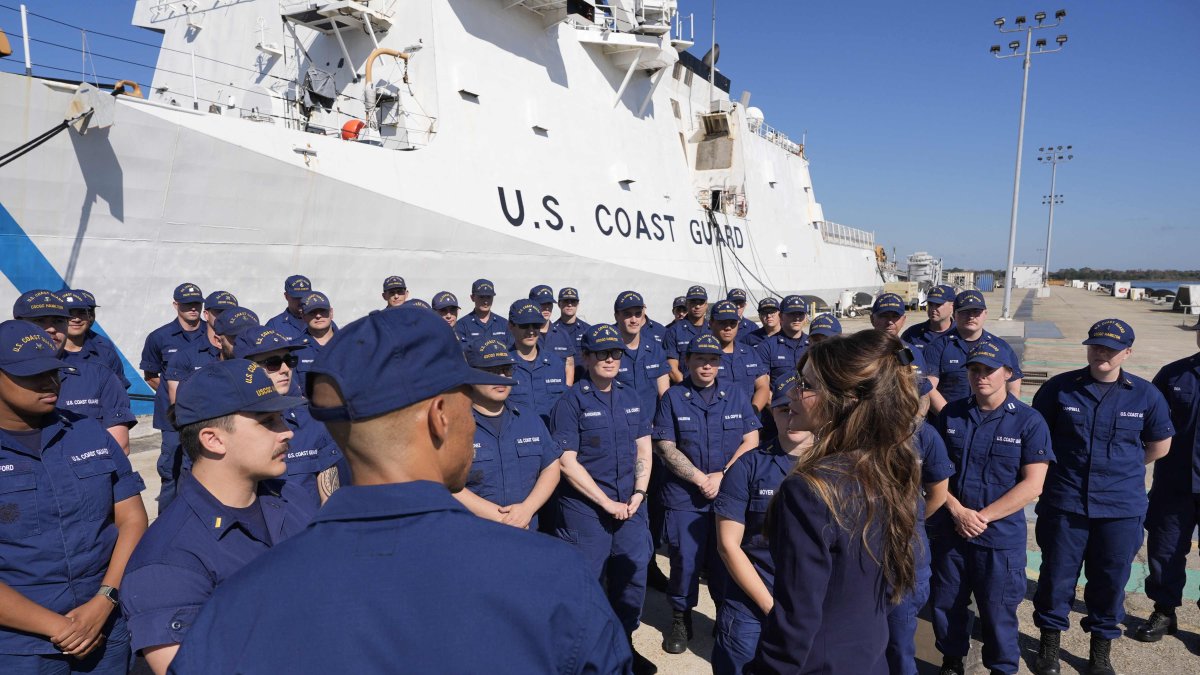 U.S. Homeland Security Secretary Kristi Noem participates in a tour at the U.S. Coast Guard Station Charleston, Nov. 7, 2025, in Charleston, South Carolina. (AFP Photo)