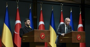 President Recep Tayyip Erdoğan holds a joint news conference with Ukrainian President Volodymyr Zelenskyy at the Presidential Complex, Ankara, Türkiye, Nov. 19, 2025. (AA Photo)