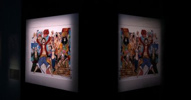 A drawing of &quot;One Piece,&quot; a gift to the French president by Japanese manga artist Eiichiro Oda, is on display during a press visit to the exhibition &quot;Manga, tout un art!&quot; at the Guimet Museum (Musee national des arts asiatiques-Guimet), Paris, France, Nov. 18, 2025. (AFP Photo)