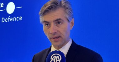 Lithuania’s Foreign Minister Kestutis Budrys speaks with reporters, Berlin, Germany, Nov. 20, 2025. (AA Photo)