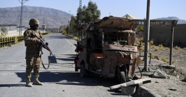 Pakistani soldiers stand guard at Cadet College Wana after an attack by suspected militants near the Pak-Afghan border in Wana, South Waziristan, Pakistan, Nov. 13, 2025. (EPA Photo)