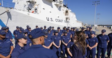 U.S. Homeland Security Secretary Kristi Noem participates in a tour at the U.S. Coast Guard Station Charleston, Nov. 7, 2025, in Charleston, South Carolina. (AFP Photo)