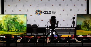 A general view of the G-20 South Africa logo ahead of the G-20 leaders’ summit at the Nasrec Expo Centre, Johannesburg, South Africa, Nov. 18, 2025. (AFP Photo)