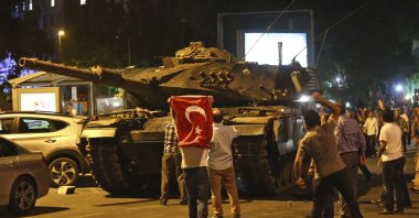 People confront tanks operated by putschists in the capital Ankara, Türkiye, July 16, 2016. (AP Photo)