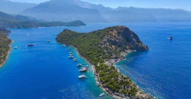 A view of the Aegean Sea off the coast of Fethiye, near a marine protection area declared by Türkiye, Muğla, southwestern Türkiye, July 31, 2025. (AA Photo)

