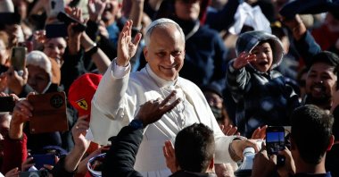 Pope Leo XIV waves to the crowd during the weekly General Audience in St. Peter&#039;s Square, Vatican City, Nov. 19, 2025. (EPA Photo)