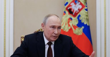 Russian President Vladimir Putin chairs a meeting with members of the Security Council via video link at the Kremlin in Moscow, Russia Nov. 21, 2025. (Reuters Photo)