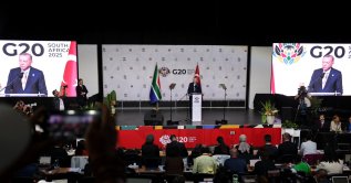 President Recep Tayyip Erdoğan speaks to the media at the end of the G-20 leaders&#039; summit, Johannesburg, South Africa, Nov. 23, 2025. (Reuters Photo)