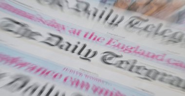 The masthead of British newspaper The Telegraph, London, U.K., Nov. 14, 2025. (AFP Photo)