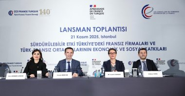 Turkish-French Chamber of Commerce (CCIFT) officials and France&#039;s Ambassador to Ankara Isabelle Dumont (2R) present the report, Istanbul, Türkiye, Nov. 21, 2025. (AA Photo)