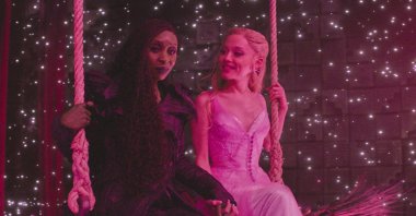 This image released by Universal Pictures shows Cynthia Erivo (L) and Ariana Grande in a scene from &quot;Wicked for Good..&quot; (AP Photo)
