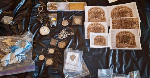 Antiquities seized in a multinational raid on a Europe-wide trafficking ring are displayed in Bulgaria, Nov. 20, 2025. (AP Photo)