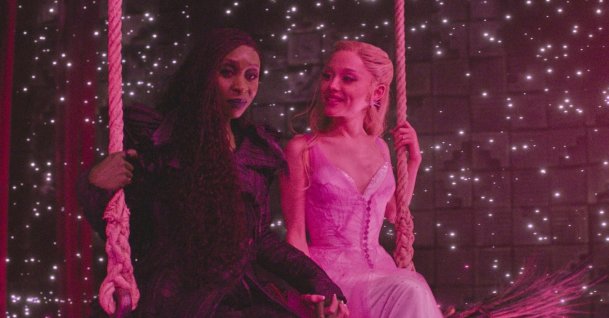 This image released by Universal Pictures shows Cynthia Erivo (L) and Ariana Grande in a scene from &quot;Wicked for Good..&quot; (AP Photo)