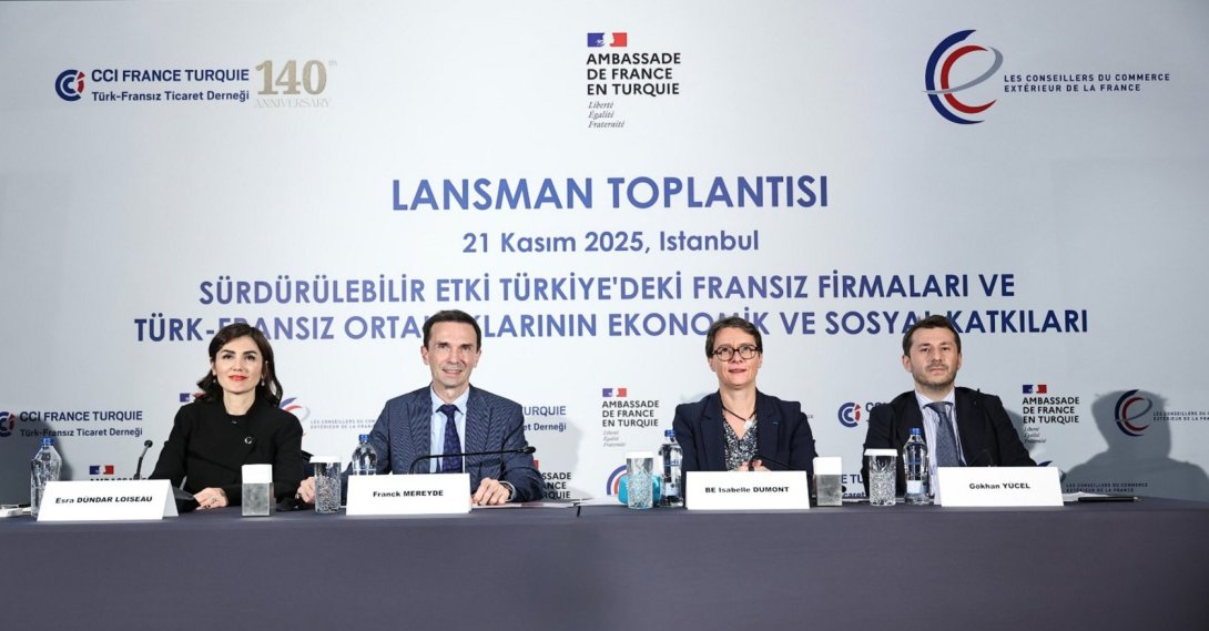 Turkish-French Chamber of Commerce (CCIFT) officials and France&#039;s Ambassador to Ankara Isabelle Dumont (2R) present the report, Istanbul, Türkiye, Nov. 21, 2025. (AA Photo)