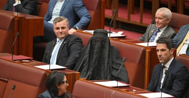 One Nation Leader Pauline Hanson wears a burqa in the Senate chamber at Parliament House in Canberra, Australia, Nov. 24, 2025. (Reuters Photo)