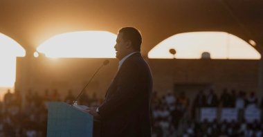 Iraqi Prime Minister Mohammed S. Al Sudani attends an election rally ahead of the upcoming Iraqi parliamentary elections, Najaf, Iraq, Nov. 2, 2025. (Reuters Photo)
