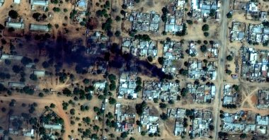 This handout satellite image by Vantor shows smoke billowing from fires burning around El-Fasher Airport, el-Fasher, Sudan, Oct. 26, 2025. (AFP Photo)