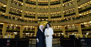 First lady Emine Erdoğan and South Korean first lady Kim Hea Kyung tour the Presidential National Library, Ankara, Türkiye, Nov. 24, 2025. (AA Photo)