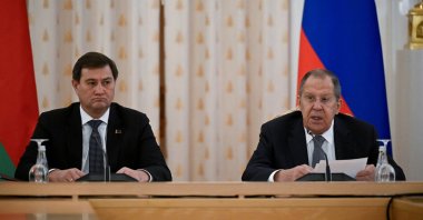 Russian Foreign Minister Sergey Lavrov (R) speaks as Belarusian Foreign Minister Maxim Ryzhenkov listens during a joint meeting, Moscow, Russia, Nov. 25, 2025. (Reuters Photo)