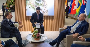President Recep Tayyip Erdoğan holds talks with French President Emmanuel Macron (L), Johannesburg, South Africa, Nov. 23, 2025. (AA Photo)