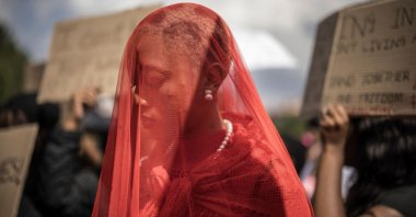 Activist Khumo Maake performs during a demonstration calling for gender-based violence and femicide to be declared a national disaster, in Pretoria, South Africa, April 11, 2025. (AFP Photo)
