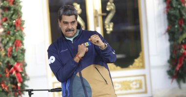 Venezuelan President Nicolas Maduro dances during the student day celebrations at Miraflores Palace, Caracas, Venezuela, Nov. 21, 2025. (AA Photo)