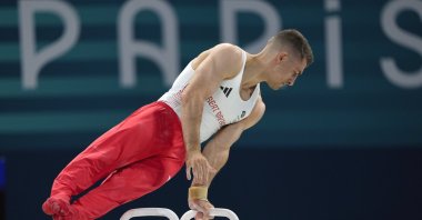 U.K.&#039;s Max Whitlock competes during the men&#039;s artistic gymnastics individual pommel finals at Bercy Arena at the 2024 Summer Olympics, Paris, France, Aug. 3, 2024. (AP Photo)