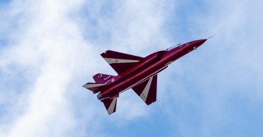 A Hürjet is seen taking off from Mürted Air Base for its first supersonic flight test, Ankara, Türkiye, Oct. 21, 2024. (AA File Photo)