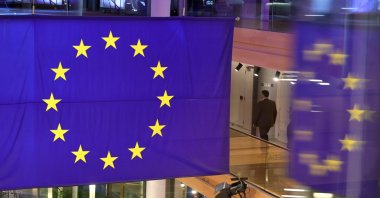 The EU flag is seen at the European Parliament in Strasbourg, France, Nov. 24, 2025. (EPA Photo)