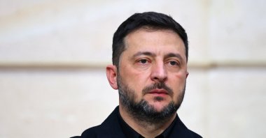 Ukrainian President Volodymyr Zelenskyy attends a joint news conference with the French president at the Elysee Palace in Paris, France, Nov. 17, 2025. (EPA Photo)