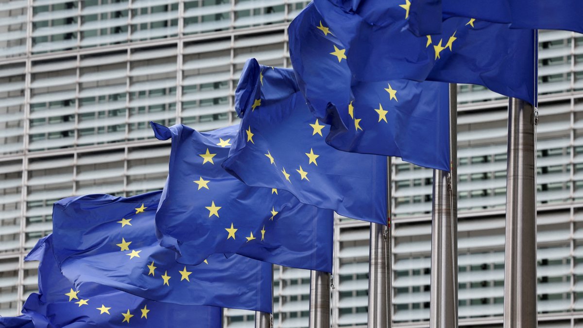 European Union flags flutter outside the European Commission headquarters, Brussels, Belgium, July 16, 2025. (Reuters Photo)
