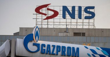Signages display the logos of NIS as well as Russian oil producer Gazprom Neft, Belgrade, Serbia, Oct. 8, 2025. (Reuters Photo)