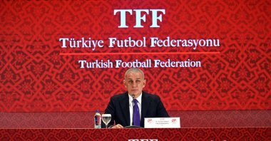 Turkish Football Federation (TFF) President Ibrahim Hacıosmanoğlu speaks during a press conference at the TFF Riva Facility in Istanbul, Türkiye, Nov. 24, 2025. (EPA Photo)