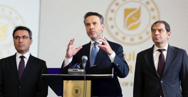 Energy and Natural Resources Minister Alparslan Bayraktar (C) speaks during a press conference, Ankara, Türkiye, Nov. 25, 2025. (AA Photo)