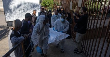The Gaza Health Ministry receives from the Red Cross the remains and bodies of unidentified Palestinians returned by Israel, outside Nasser Hospital in Khan Younis, southern Gaza Strip, Palestine, Nov. 26, 2025. (EPA Photo)