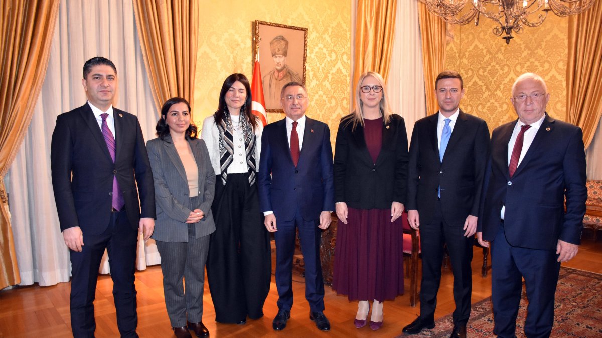 A view of the Turkish delegation attending a meeting with Turkish Ambassador Elif Çomoğlu Ülgen (3rd L), Rome, Italy, Nov. 27, 2025. (AA Photo)