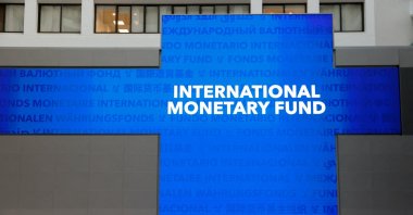 The IMF remains empty before the arrival of Ukraine&#039;s President Volodymyr Zelenskyy and International Monetary Fund Managing Director Kristalina Georgieva, Washington, U.S., Dec. 11, 2023. (Reuters Photo)
