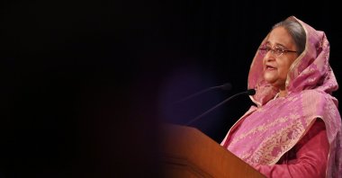 Bangladesh&#039;s then Prime Minister Sheikh Hasina speaks at a forum in Tokyo, Japan, May 30, 2019. (AFP Photo)